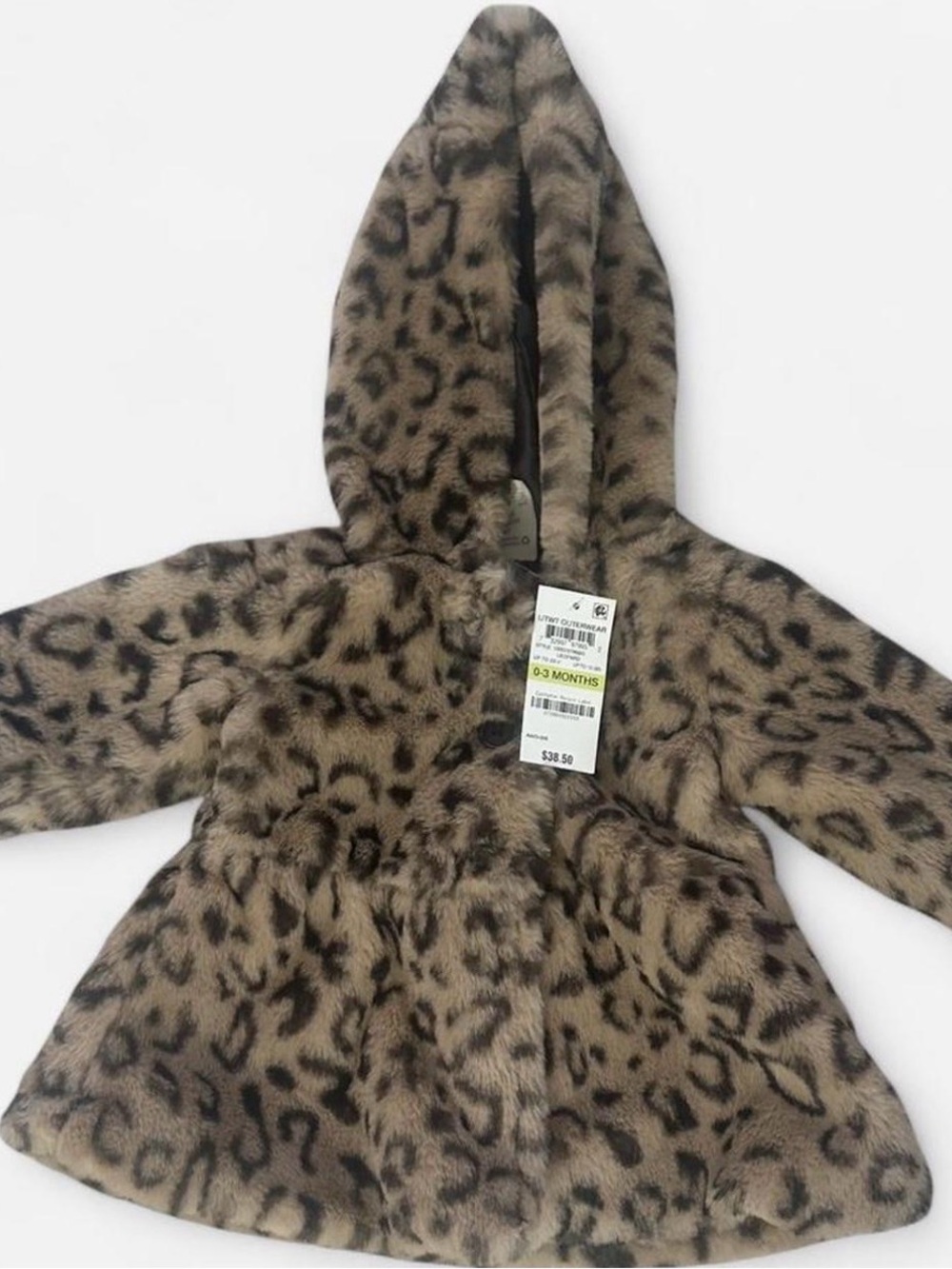 First Impressions Brown and Black Leopard Faux Fur Hooded Baby Coat
